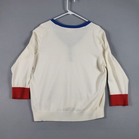 Boden Wiltshire Colorblock V-Neck Sweater Womens US 16/18 Ivory Blue Red - Picture 7 of 11
